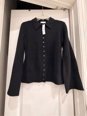J. Crew Black Button-Up Collared Wool Blend Sweater size Sm